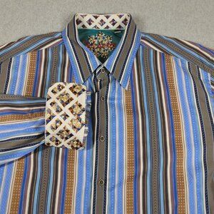 Robert Graham Shirt Mens 2XL Striped Long Sleeve Button Up Flip Cuff Preppy